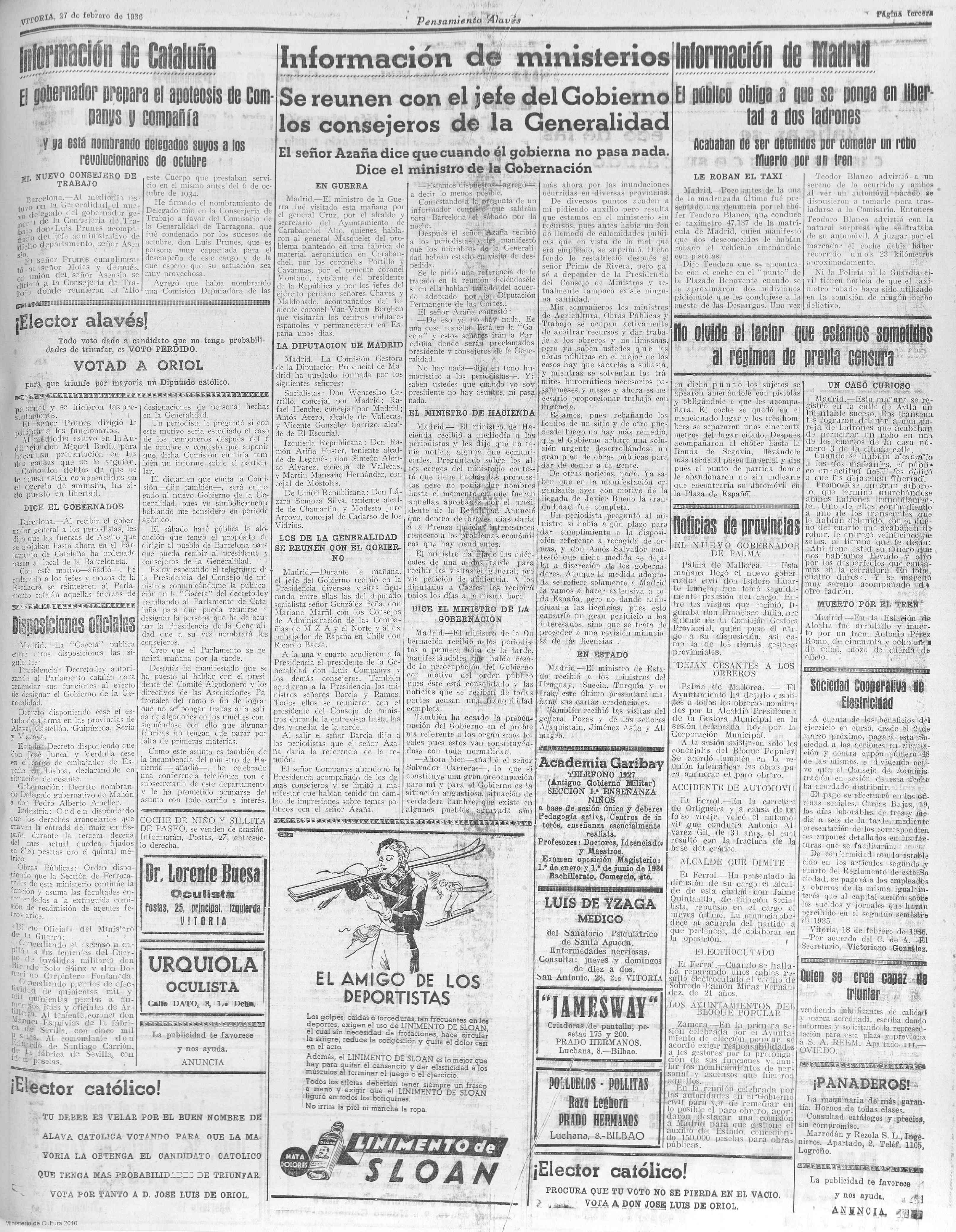 Biblioteca Virtual de Prensa Histórica > Búsqueda › Pensamiento alavés -  Año V Número 973 - 1936 febrero 27...