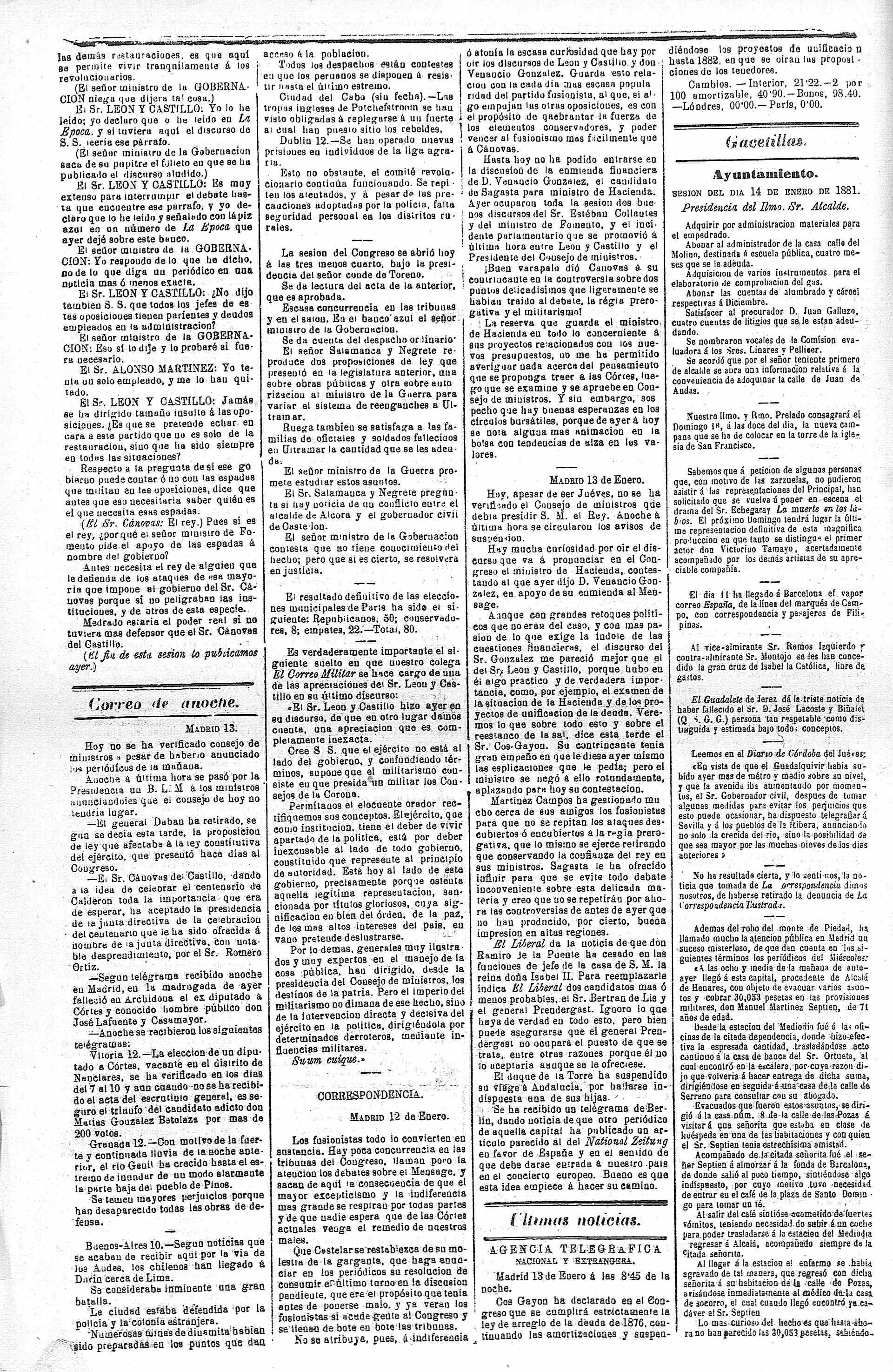 Biblioteca Virtual de Prensa Histórica > Búsqueda › 'El comercio' - Año  XXXIX Número 13500 (15/01/1881)...