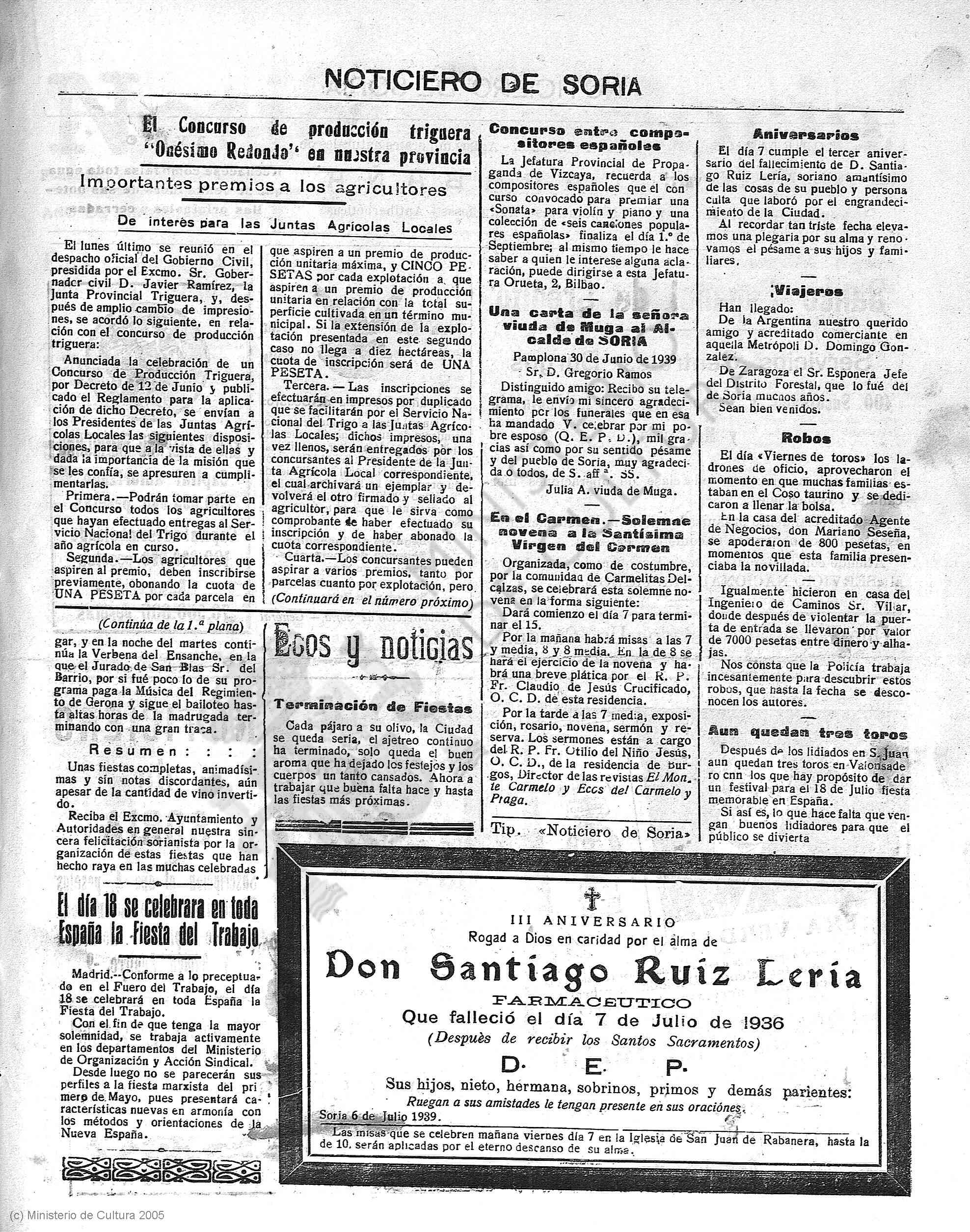 Biblioteca Virtual de Prensa Histórica > Recerca › 'Noticiero de Soria' -  Número 6003 (06/07/1939) (Imágenes...