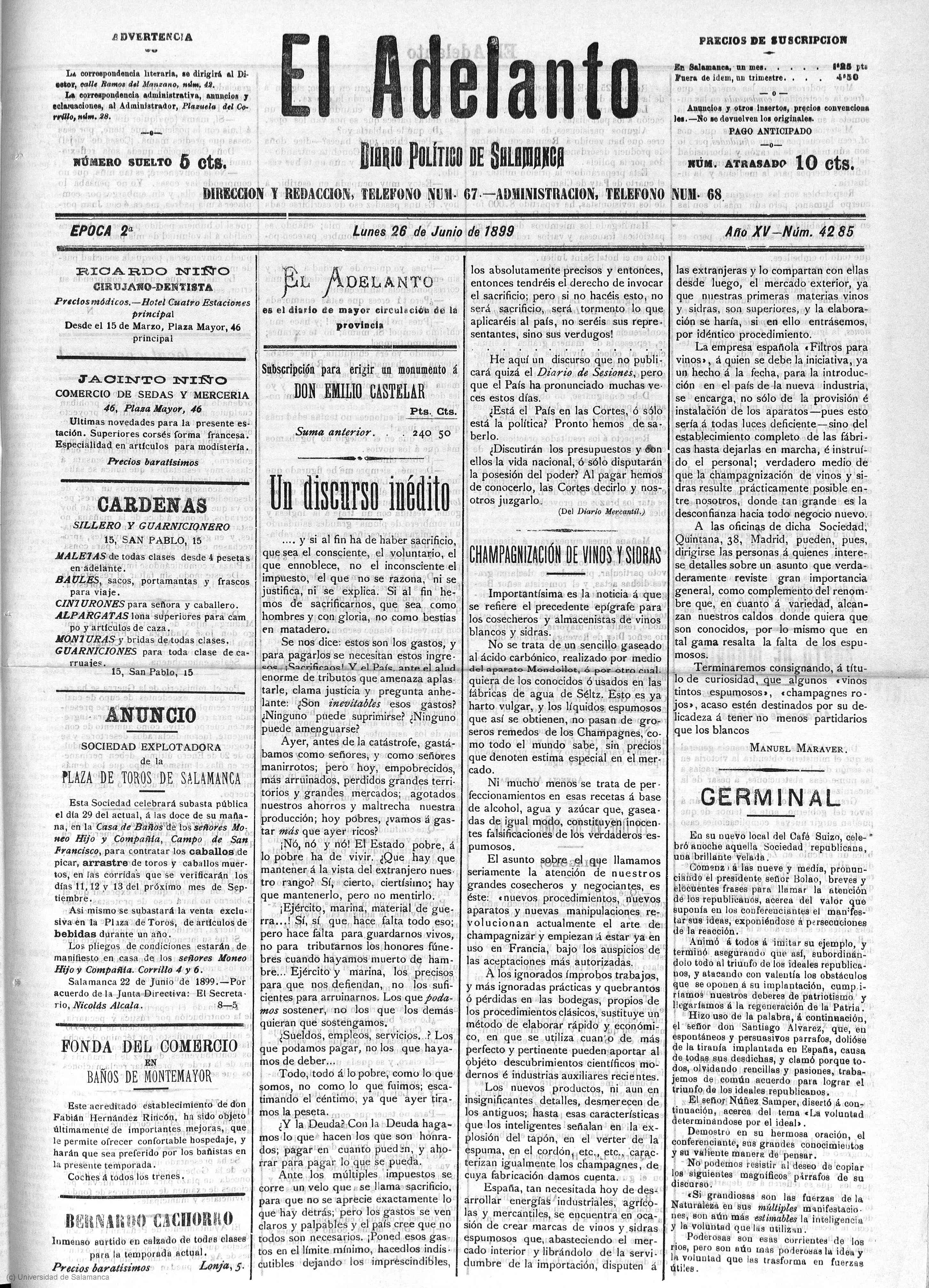 Biblioteca Virtual de Prensa Histórica > Bilaketa › 'El Adelanto : Diario  político de Salamanca' - Epoca 2.ª...